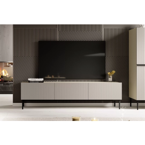 Szafka RTV Nicole 200 cm na metalowych nogach z szufladą - kaszmir / czarne nóżki